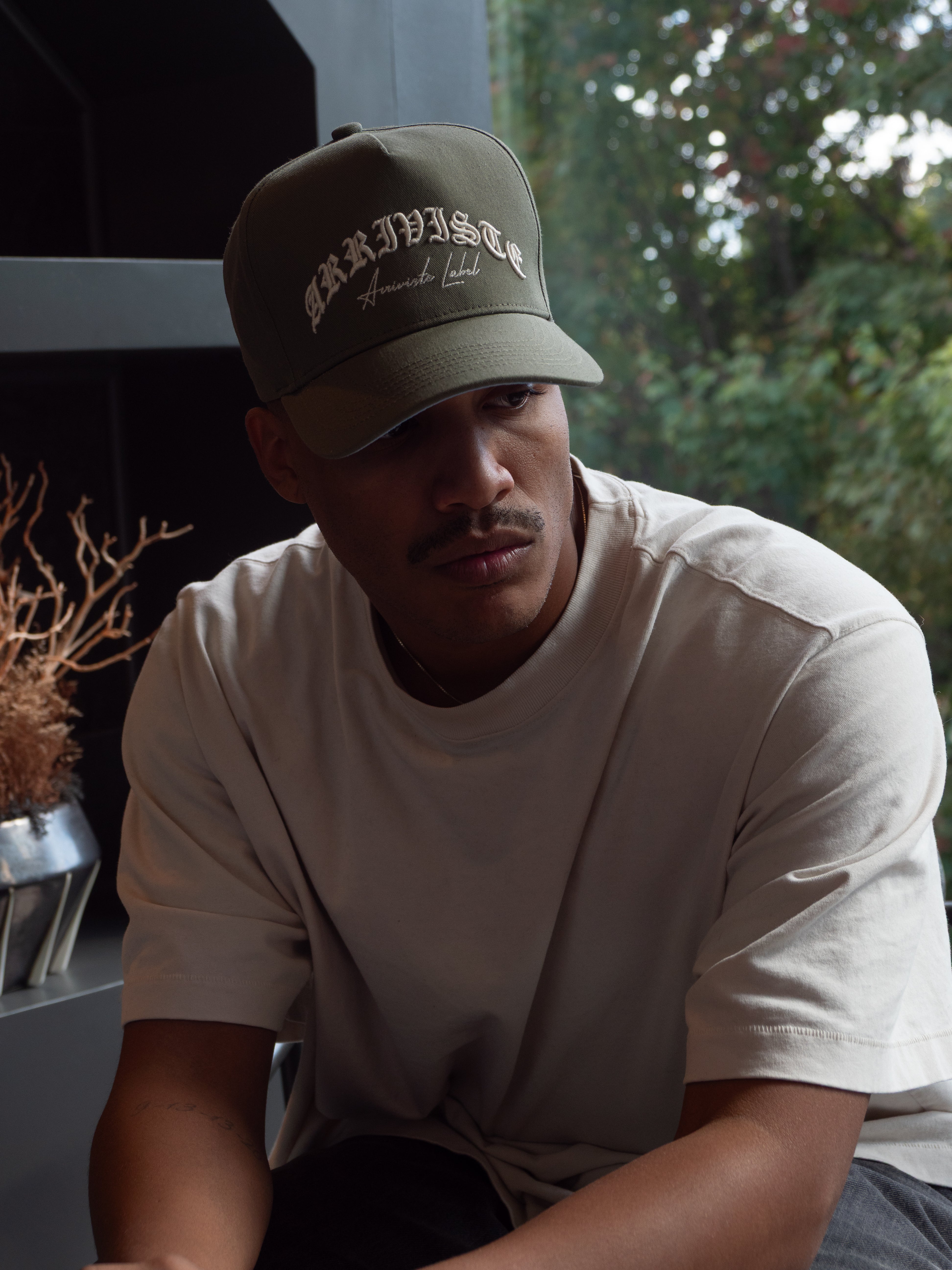 The Old English Snapback // Army Green & White