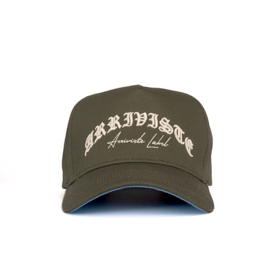 The Old English Snapback // Army Green & White