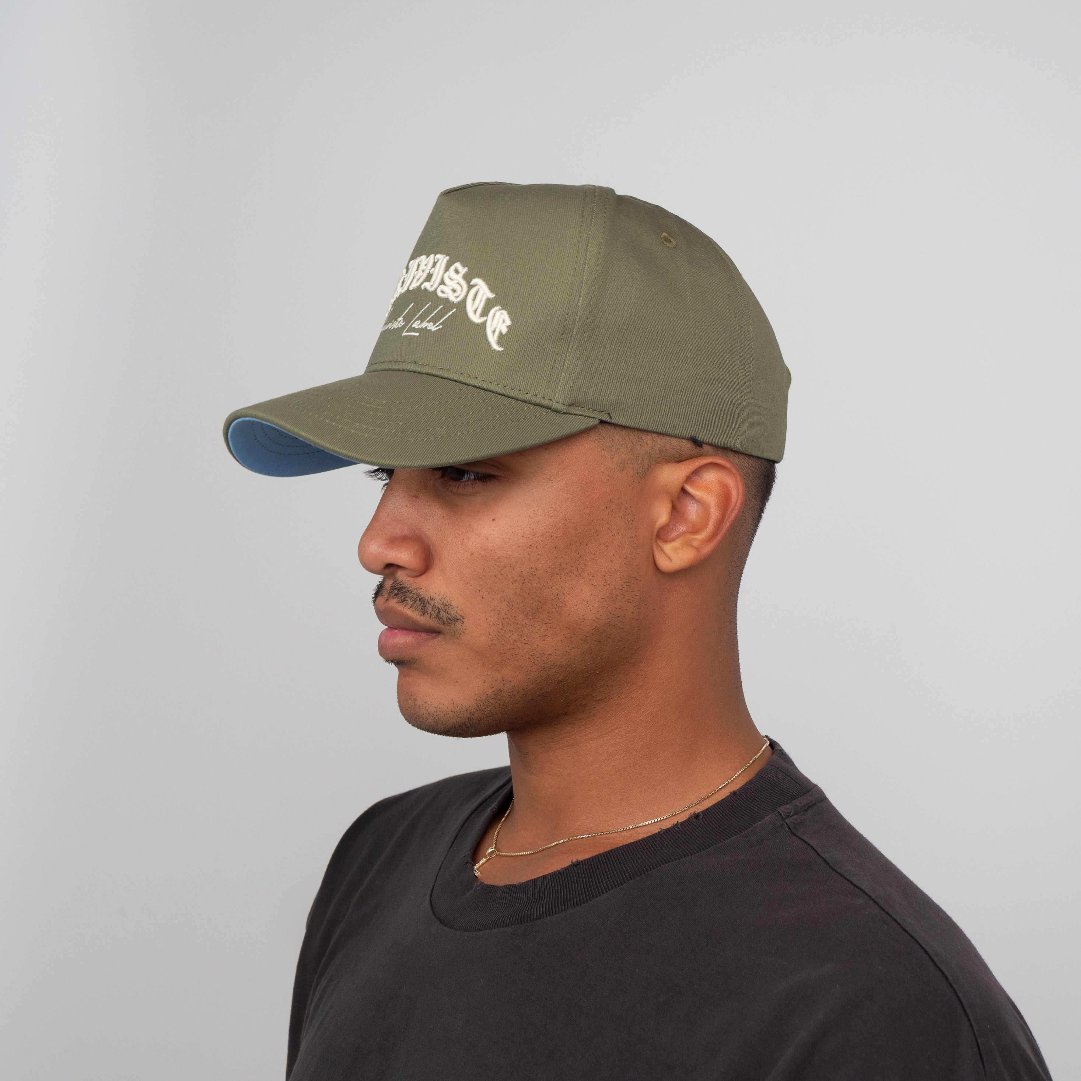 The Old English Snapback // Army Green & White