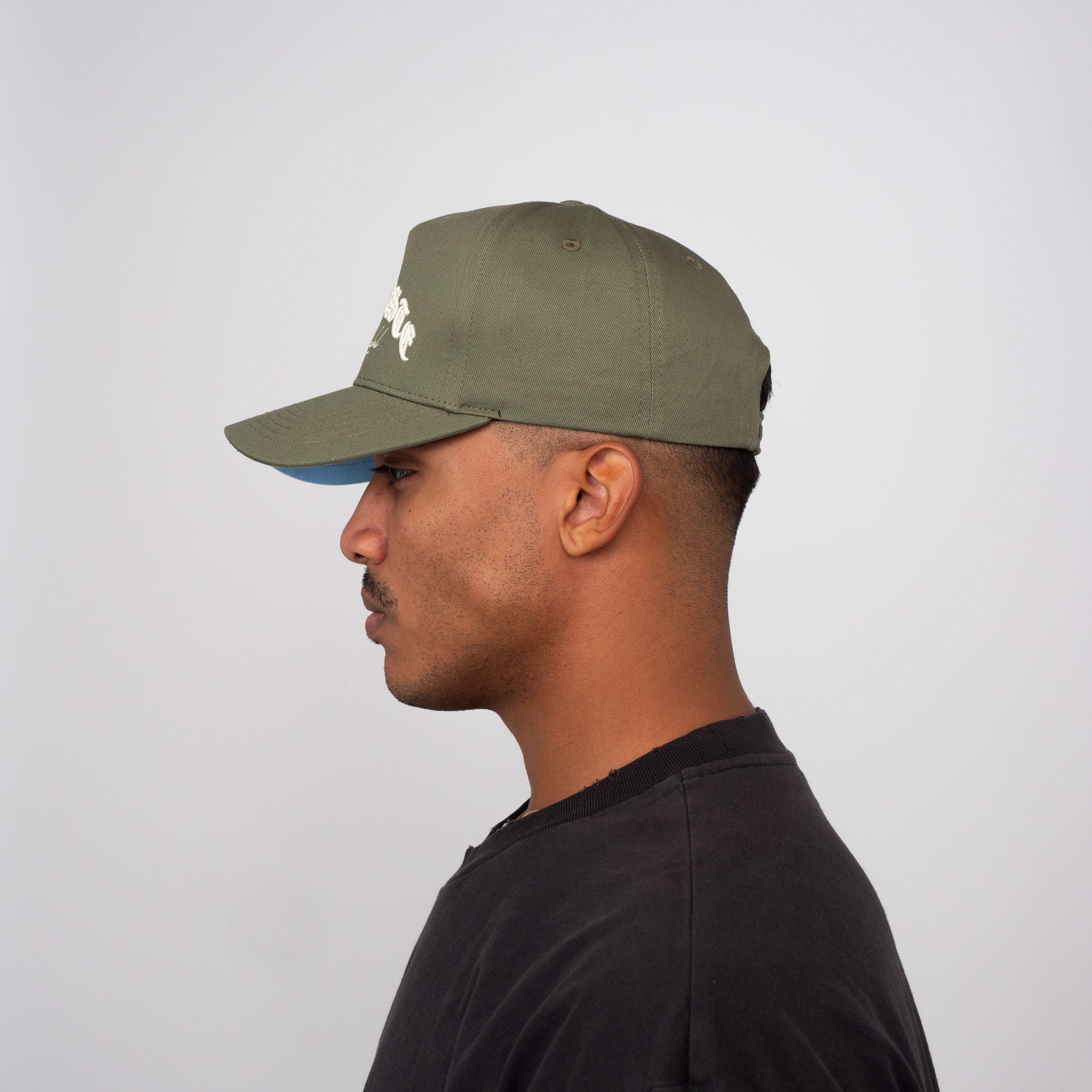 The Old English Snapback // Army Green & White